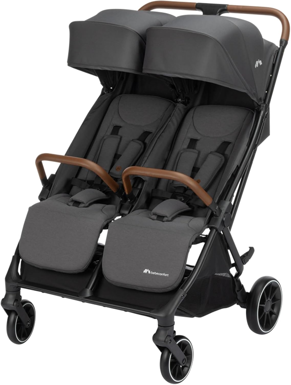 Bebeconfort Mane cochecito gemelar tándem - Desde nacimiento hasta 22 kg - Reclinación total y plegado automático - Arnés 5 puntos con cesta 8 kg Mineral Graphite