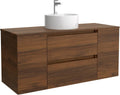 Mueble de baño Bequia 120 cm - Madera acabado nogal 120 x 45 x 56 cm - Encimera para lavabo de sobreponer con 1 puerta - Suspendido moderno resistente a la humedad