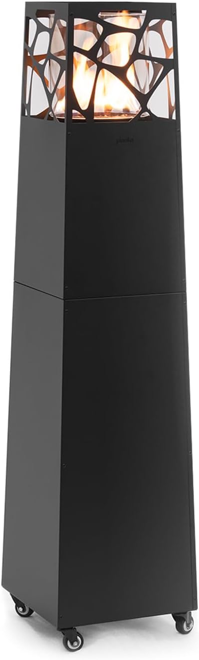 Planika Pyramid calefactor de patio a gas 8,2 kW - Temperatura ajustable - Chimenea exterior independiente - Diseño moderno negro con funda para jardín