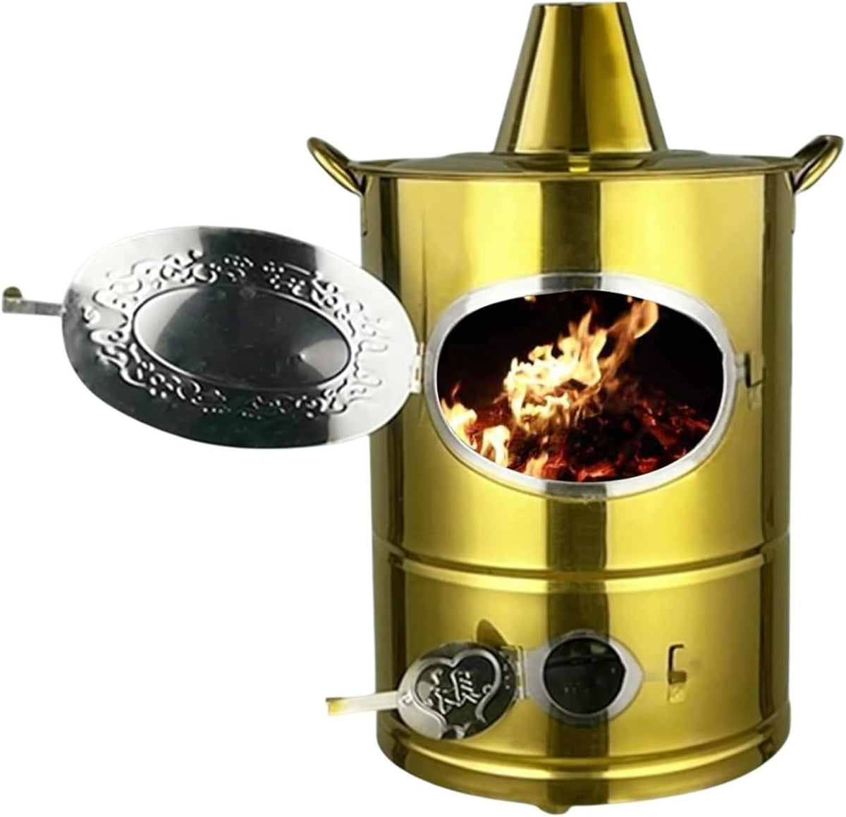 Incinerador portátil de acero inoxidable 410 - Formato amarillo de 35 x 35 x 60 cm - Puerta lateral y ventilación superior e inferior - Asa para jardín y exteriores