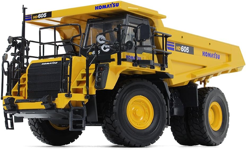 First Gear Komatsu HD605 8 camion volquete escala 1 50 modelo metal fundido amarillo coleccion construccion detalles realistas manual