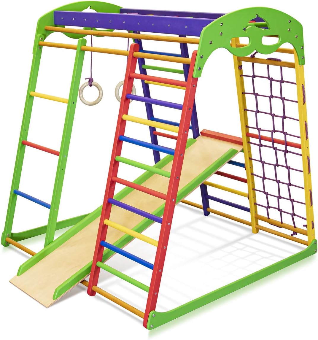 Centro de Actividades Infantil con Tobogán Red de Escalada Anillos Escalera Sueca y Zona de Juego para Niños