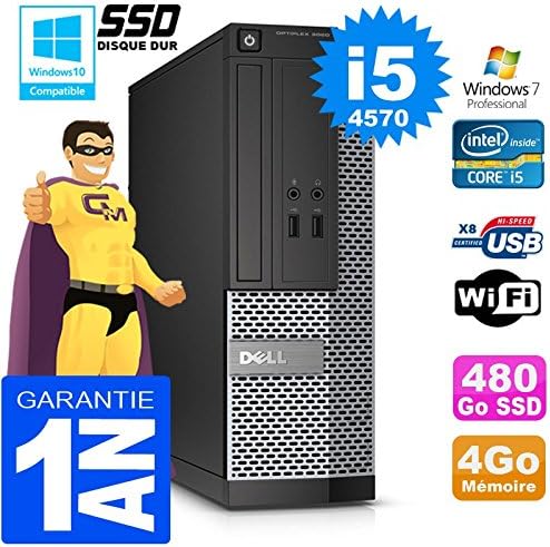 Dell PC 3020 SFF Intel Core i5 4570 SSD 480GB WiFi Windows 7 Profesional Grabadora DVD Reacondicionado Certificado Ordenador de Sobremesa