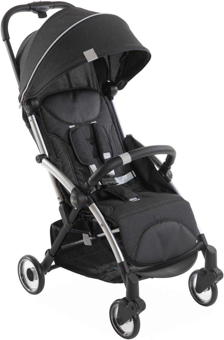 Chicco Goody Plus silla de paseo - Desde nacimiento hasta 4 años y 22 kg - Cierre automático y respaldo de 3 posiciones - Gris con capota UV 50 y cubierta de lluvia