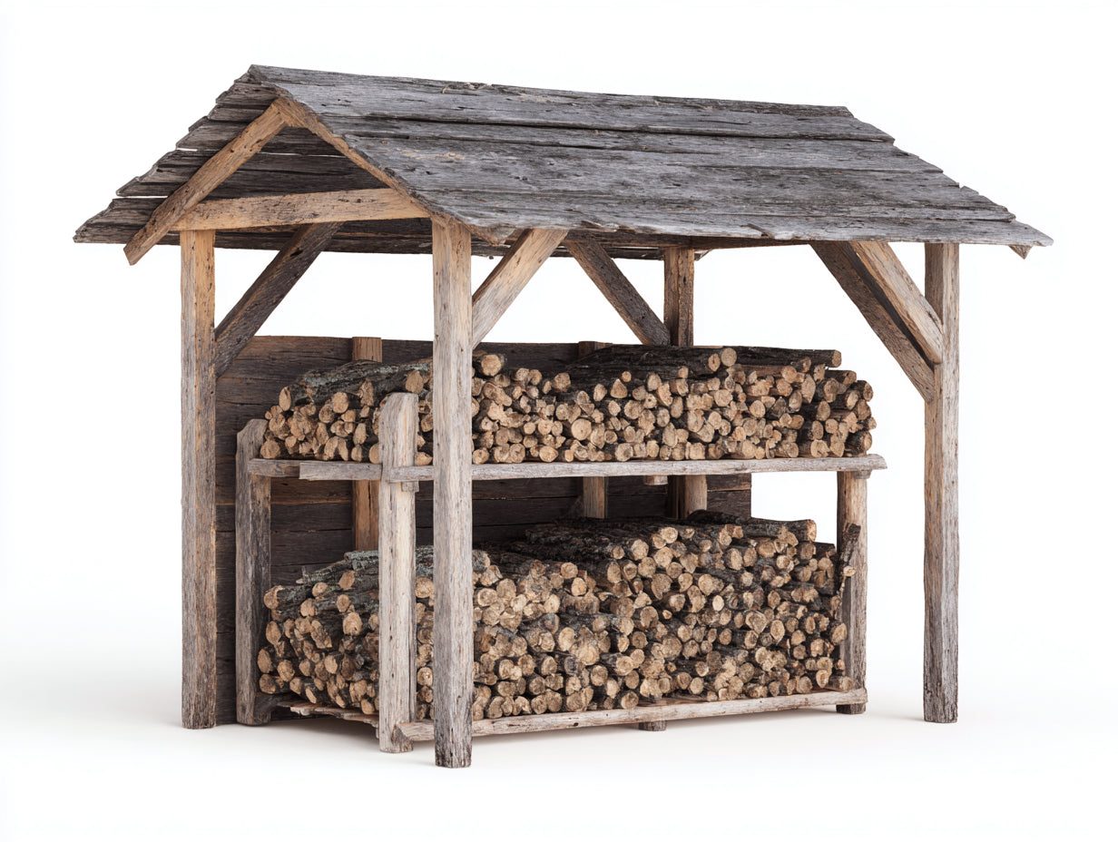 Leñero de jardín de madera 180x65x150 cm - gris envejecido y madera natural - diseño rústico con tejado
