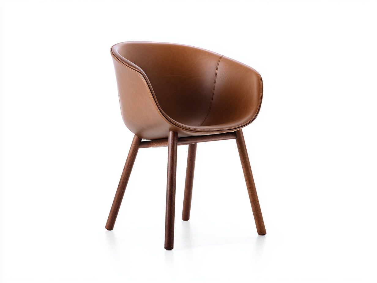 Sillas de comedor 57x55x78 cm - piel sintética marrón y patas de madera - estilo moderno envolvente