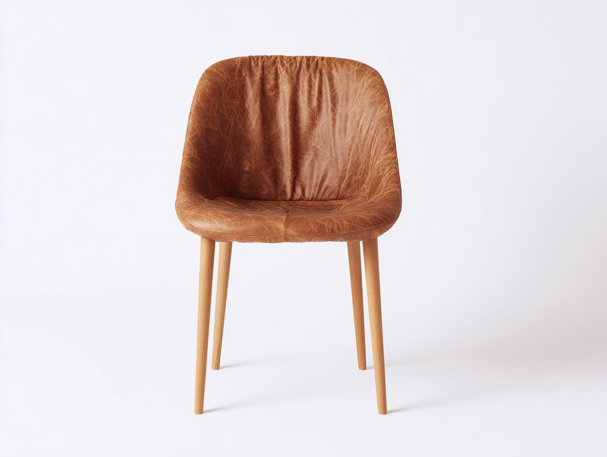 Sillas de comedor 55x58x82 cm - piel sintética marrón y patas de madera - estilo nórdico moderno