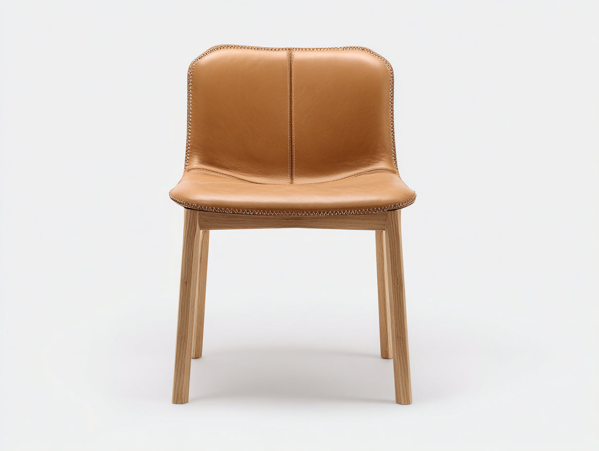 Sillas de comedor de piel sintética y madera 48x55x86 cm - marrón claro y madera natural - diseño moderno