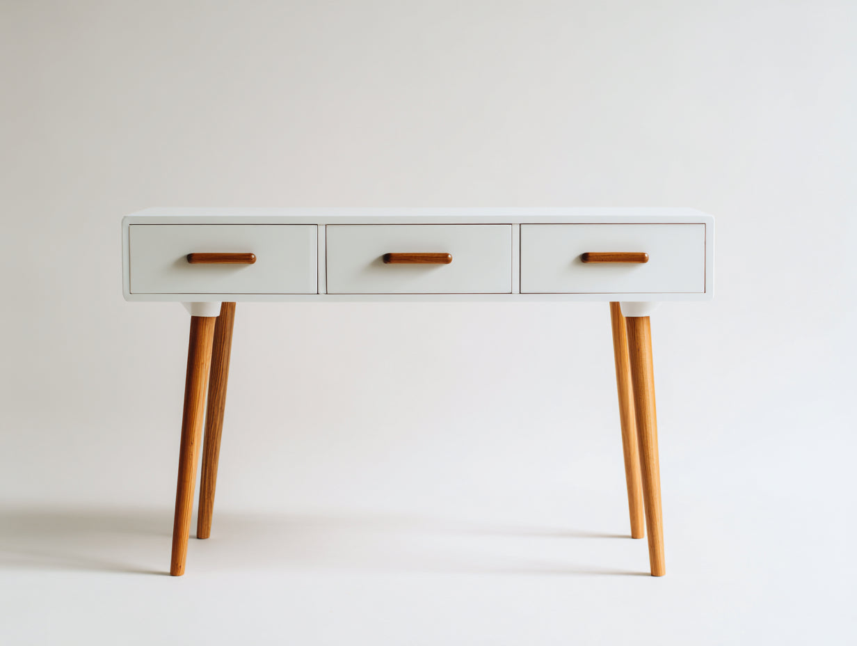 Mesa de oficina con 3 cajones MDF y madera 100x40x78 cm - Blanco-Natural - Diseño nórdico