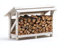 Leñero de jardín madera 140x50x120 cm - blanco-marrón - diseño cubierto para almacenamiento exterior