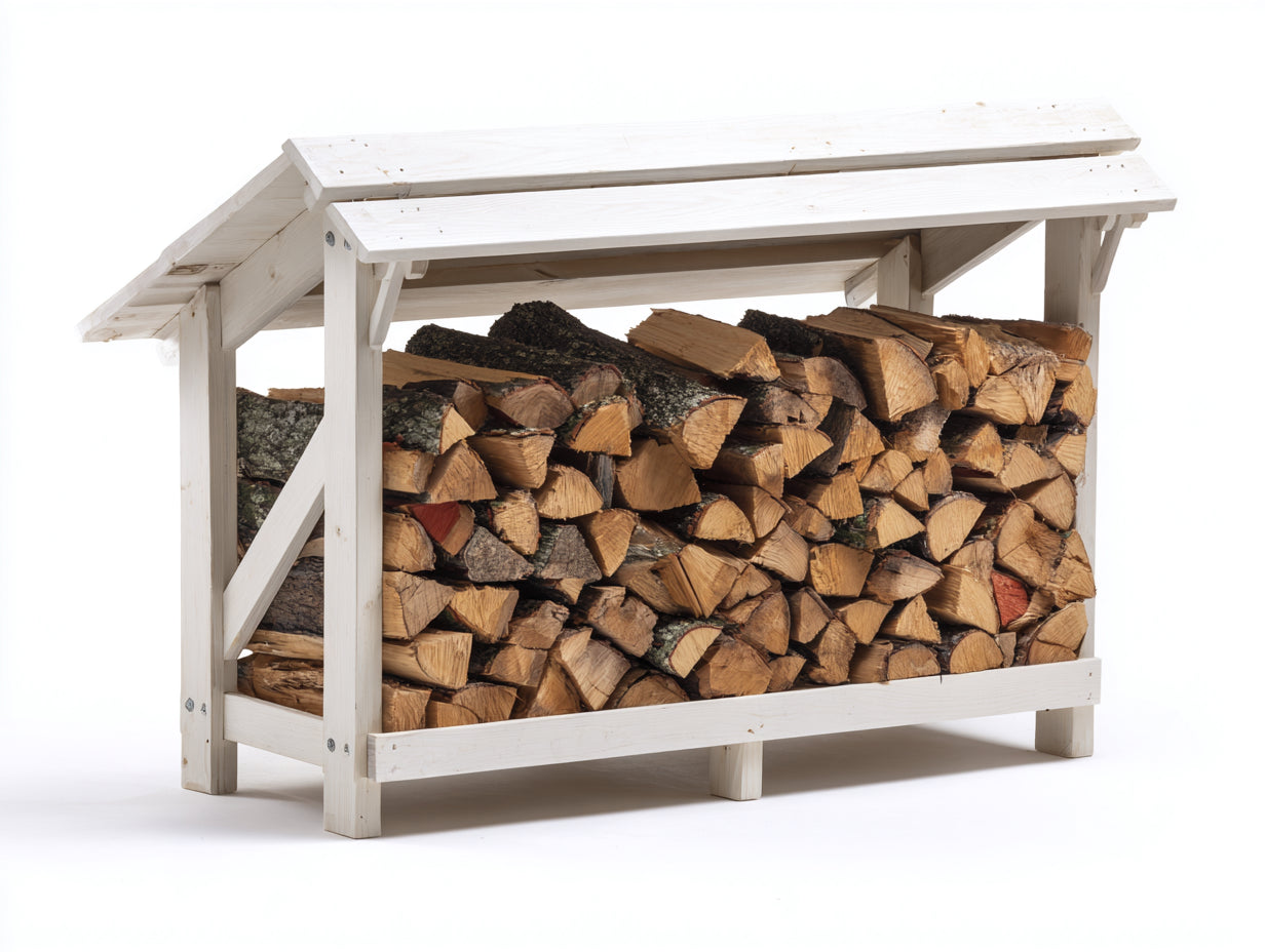 Leñero de jardín madera 140x50x120 cm - blanco-marrón - diseño cubierto para almacenamiento exterior