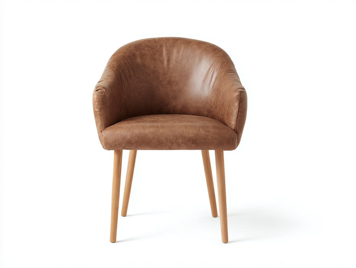 Sillas de comedor piel sintética 58x56x82 cm - marrón - diseño curvo con patas de madera