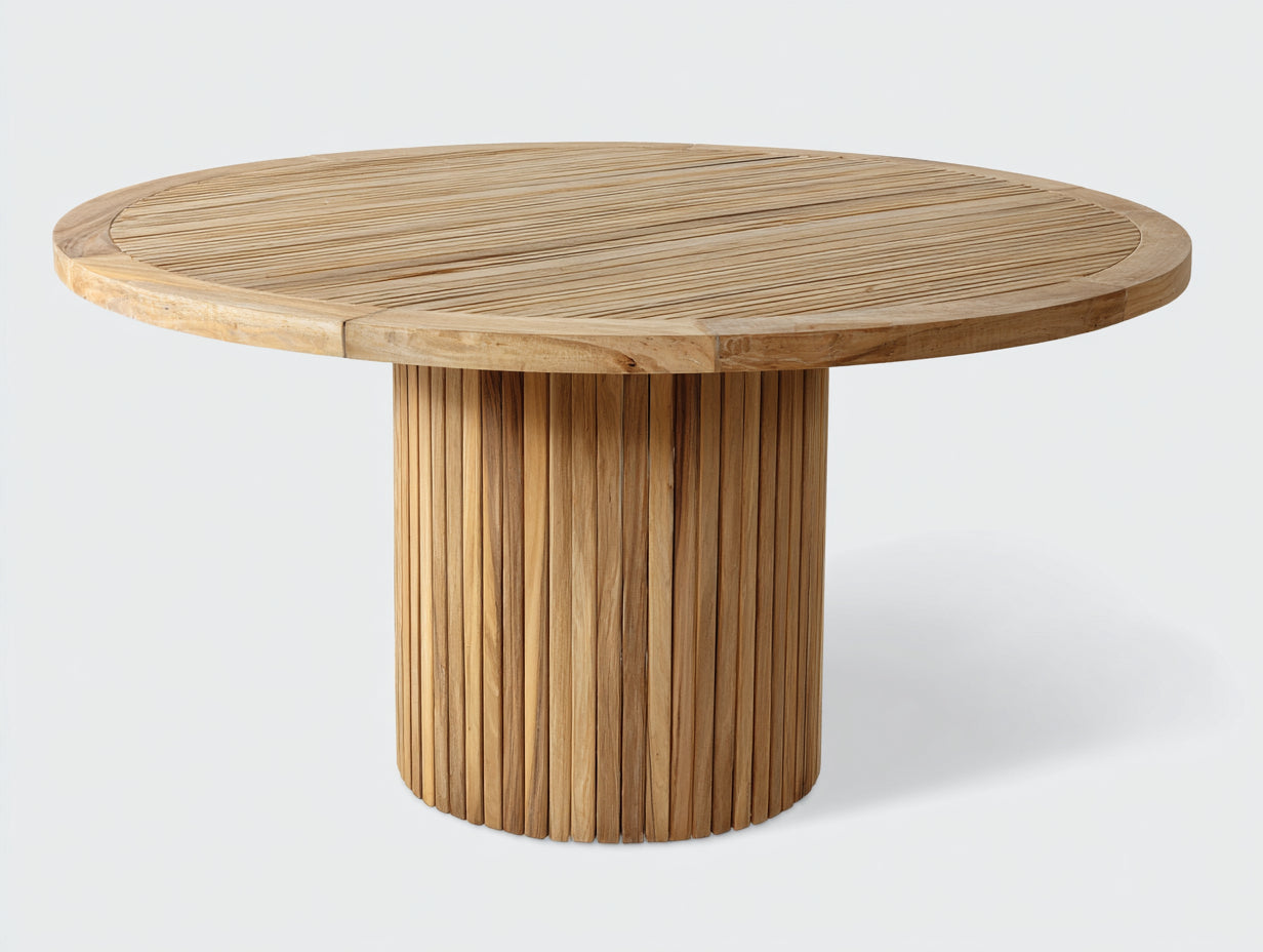 Mesas de jardín madera 130x130x76 cm - marrón - diseño redondo con base cilíndrica
