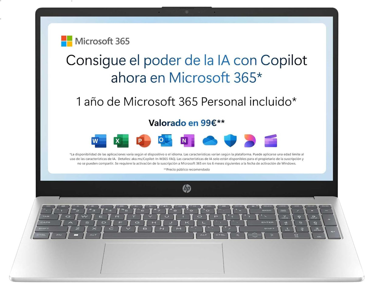 Portátil 15,6 pulgadas Full HD plata - Intel N100 4GB RAM 128GB UFS - Windows 11 Microsoft 365 12 meses