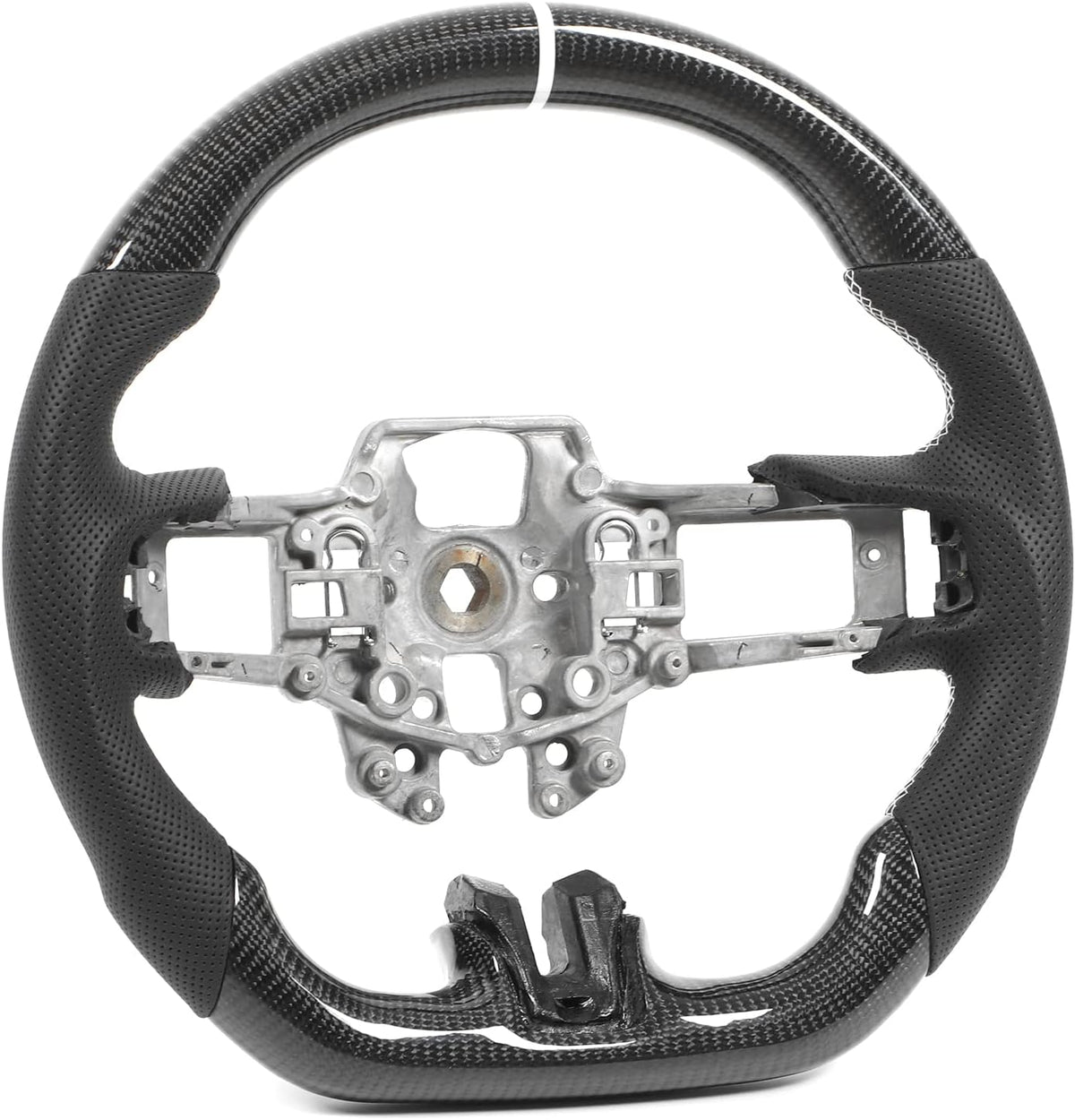 Volante carbono para V6 EcoBoost GT Shelby GT350R 2015 a 2017 - cuero perforado forma D - conducción deportiva