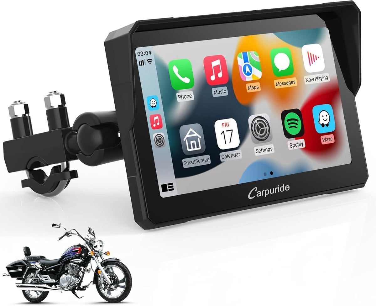 Pantalla GPS moto 7 pulgadas - CarPlay Android Auto inalámbrico - Bluetooth dual navegación Siri