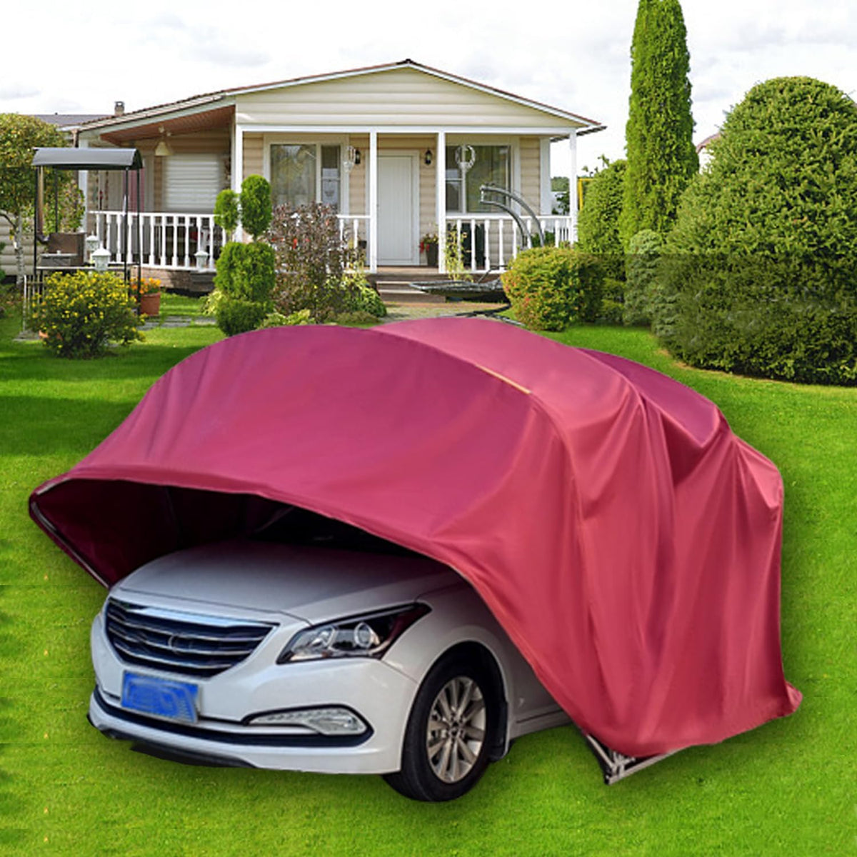 Tienda de campaña para coche 5,9 x 2,7 x 2,45 m - Tela Oxford 600D y acero inoxidable - Sistema hidráulico semiautomático - Garaje plegable impermeable