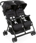 Chicco OHlalà Twin silla de paseo gemelar - Desde 0 meses hasta 15 kg - Doble asiento reclinable con arnés 5 puntos - Plegado compacto negro con cubierta de lluvia