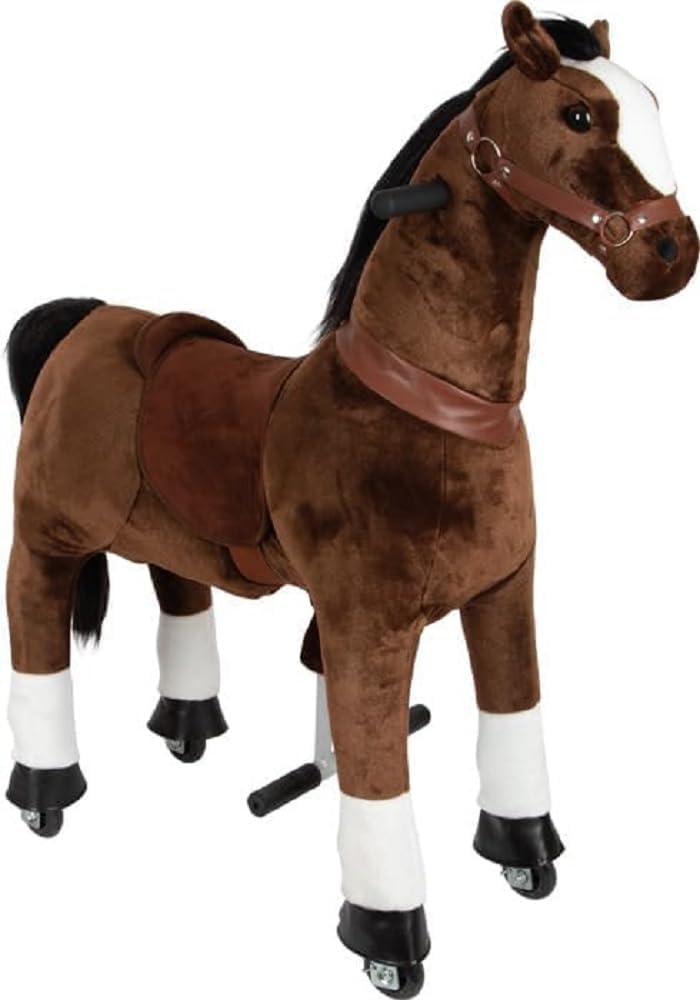 Caballo de montar con ruedas 104 x 104 cm - felpa tejido plástico metal - hasta 50 kg desde 5 años