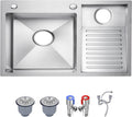 Lavadero empotrado SUS304 con tabla de lavar - Anchos de 60 a 100 cm y fondo 48 cm - Acero inoxidable cepillado de 4 mm - Orientación izquierda o derecha para hogar