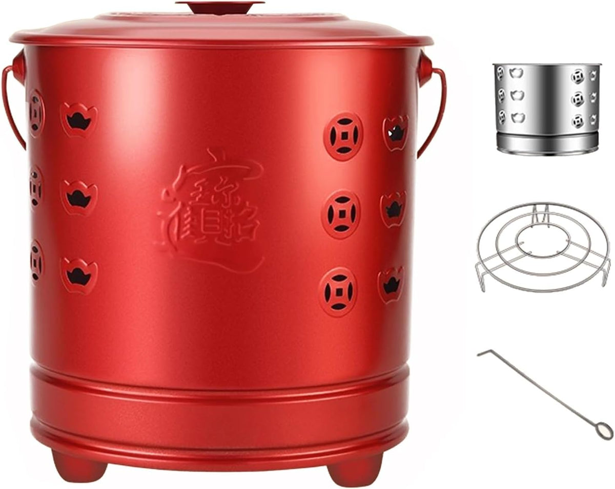 Incinerador de acero inoxidable - Brasero con revestimiento gancho y rejilla de combustión - Para hojas residuos y escombros combustibles - Diseño portátil con tapa ventilada