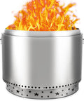 Hoguera sin humo de 27 pulgadas - Acero inoxidable con doble pared - Cenicero extraíble y soporte desmontable - Para camping patio y cocina al aire libre