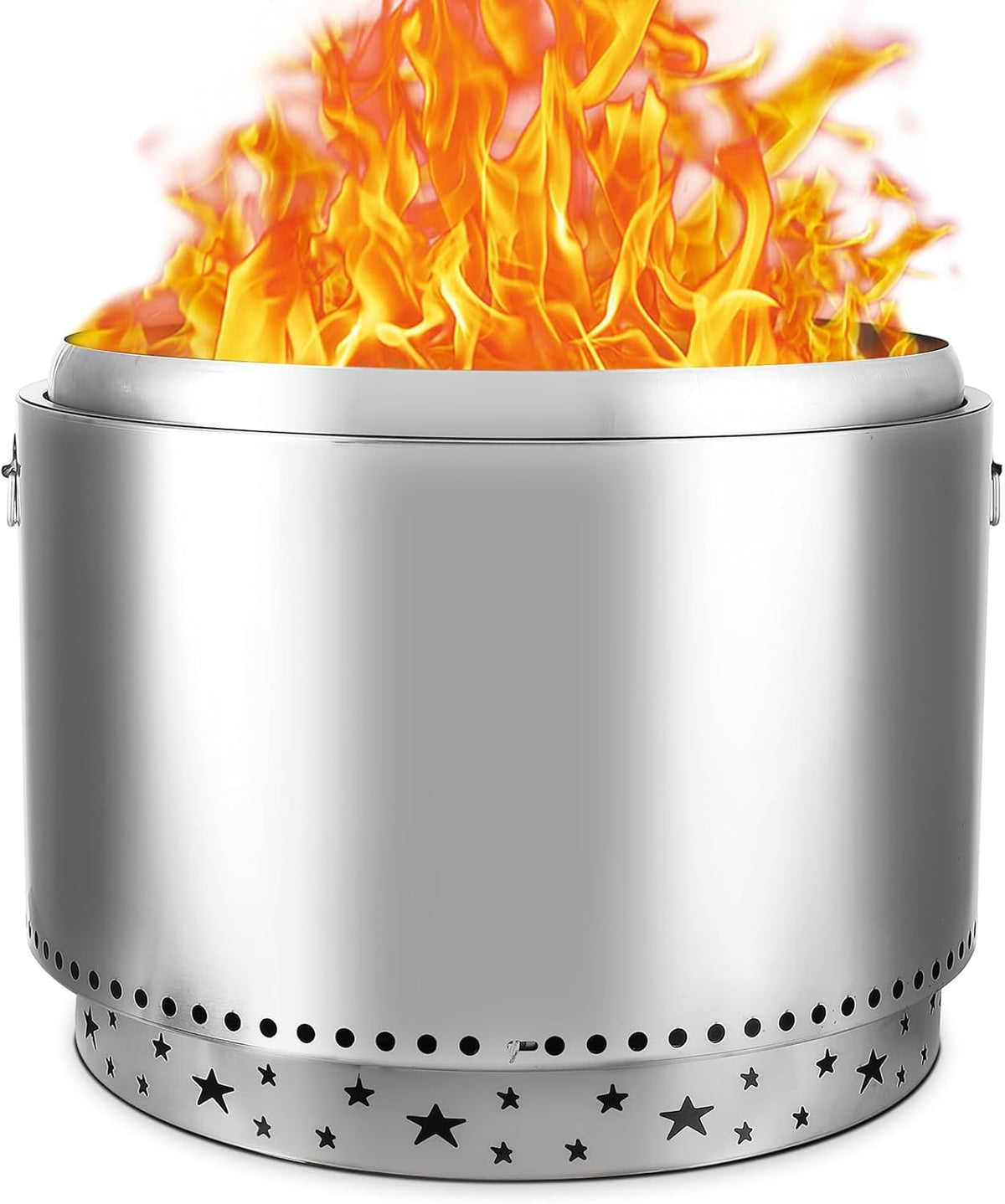 Hoguera sin humo de 27 pulgadas - Acero inoxidable con doble pared - Cenicero extraíble y soporte desmontable - Para camping patio y cocina al aire libre