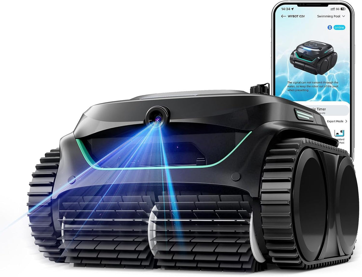 WYBOT C2 Vision AI Robot limpiafondos de piscina - Cámara integrada para fondo y paredes hasta 180 m2 - Filtración de dos capas y motor sin escobillas - Autonomía de 180 min