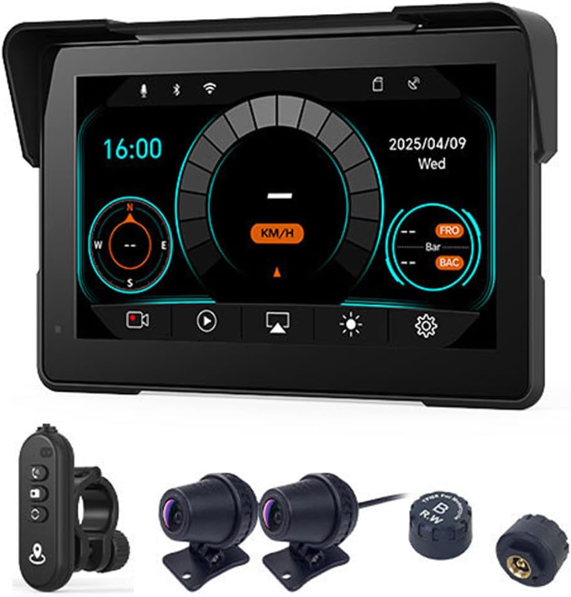 Navegador GPS moto 7 pulgadas IP67 - CarPlay Android Auto DVR TPMS - pantalla impermeable sin tarjeta SD