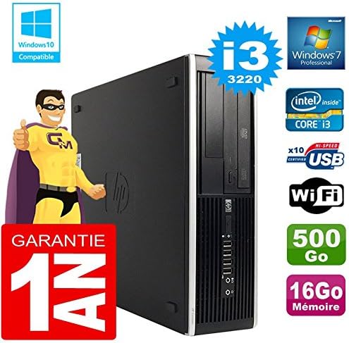 HP Compaq 8300 SFF Core i3 3220 16GB RAM 500GB HDD DVD WiFi Windows 7 PC Reacondicionado Oficina Hogar Rendimiento Estable - HP Compaq 8300 i3 3220 500GB DVD WiFi - Ordenador de Sobremesa para Productividad