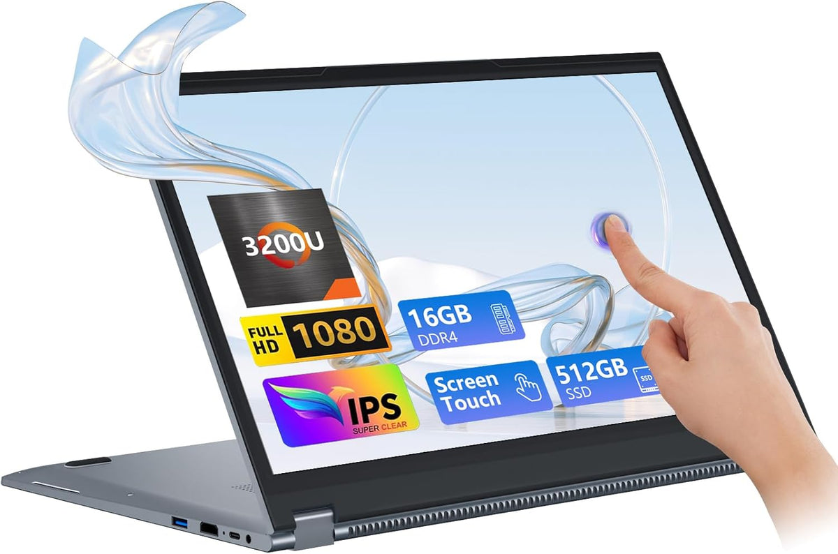 Laptop 2 en 1 156 Pulgadas AMD Ryzen 3 3200U 16GB RAM 512GB SSD Pantalla Tactil Full HD 360 Grados Windows 11 Pro WiFi 5 Bluetooth 5.1 HDMI Tipo C Laptop Convertible Gris - Portatil 2 en 1 Profesional