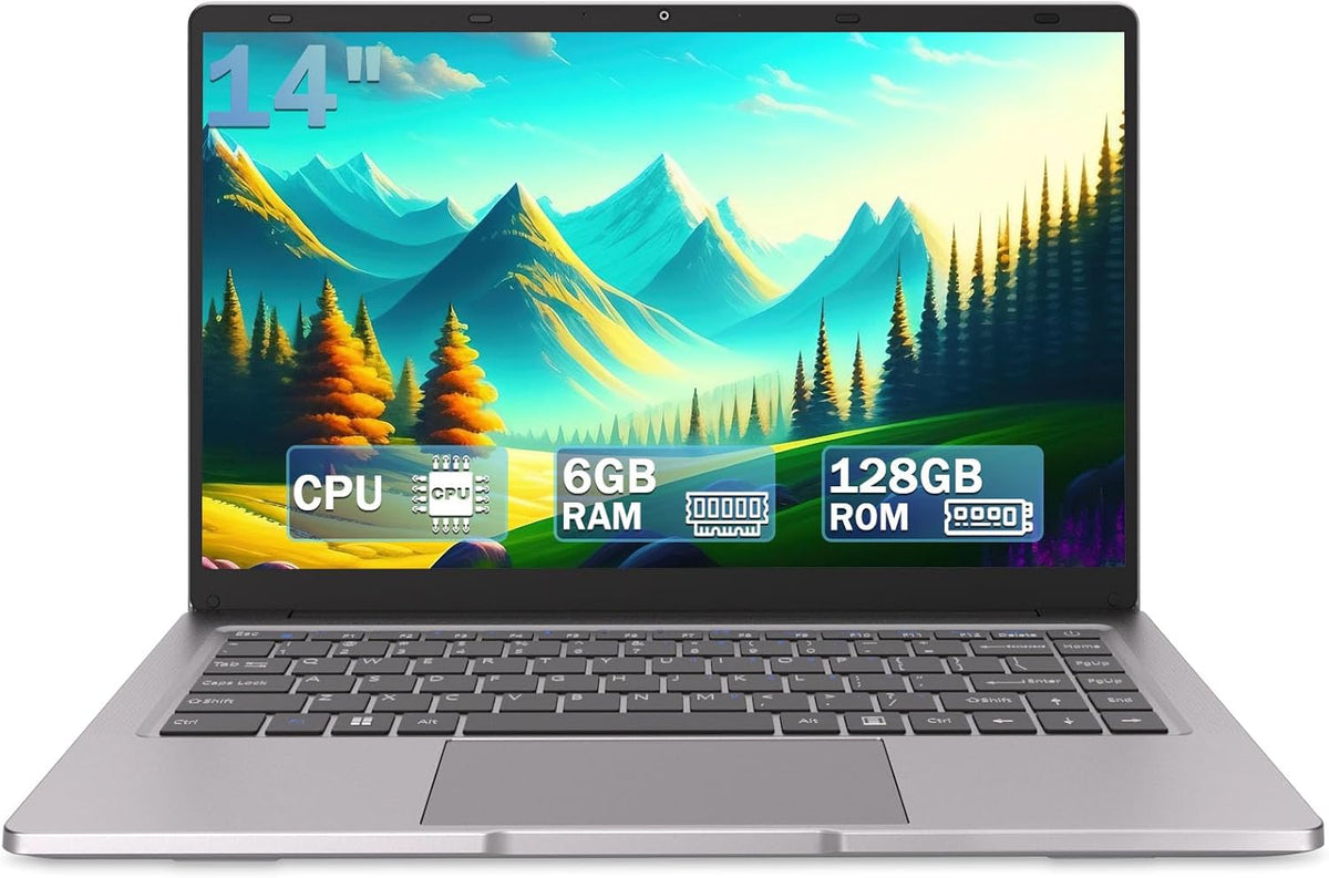 Ordenador Portatil 14 Pulgadas Celeron N4000 6GB RAM 128GB SSD WiFi Dual Bluetooth Laptop Estudiantil Windows DOS PC Portatil Economico - Portatil para Estudiantes - Ordenador Basico de Uso Diario