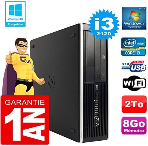 HP PC Compaq 8300 SFF Intel Core i3 2120 8GB RAM Disco 2TB Grabadora DVD WiFi Windows 7 Reacondicionado Certificado