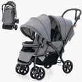 Cochecito gemelar plegable - Metal EVA tejido Oxford y nailon color gris - Dos plazas con ajuste de 3 posiciones - Arnés de 5 puntos hasta 15 kg por asiento