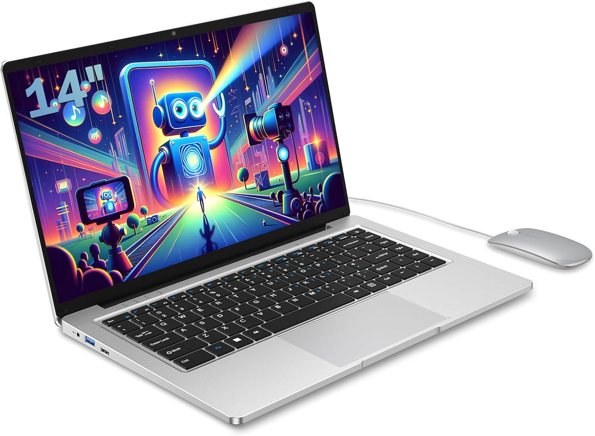 PC Portatil 14 Pulgadas Celeron N4000 6GB RAM 128GB SSD Windows 11 Pro Laptop Estudiante Oficina WiFi Bluetooth USB 3.0 Mini HDMI - Ordenador Portatil Basico - Computadora para Estudio y Uso Diario
