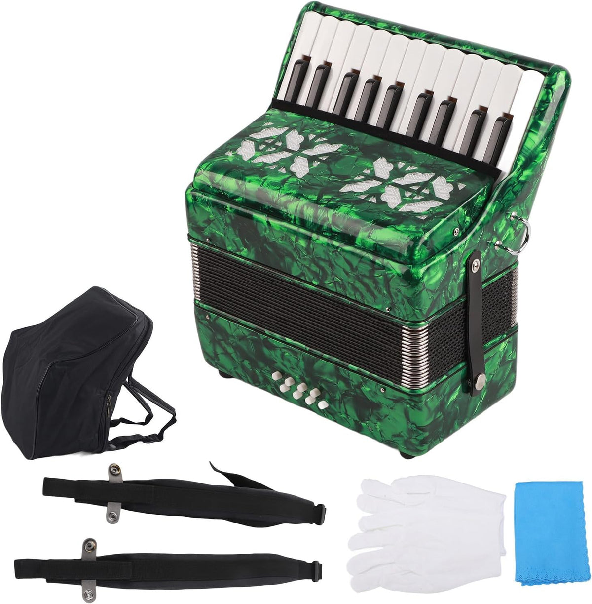 Acordeón infantil 22 teclas 8 bajos verde - instrumento musical de juguete - escenario hogar principiantes
