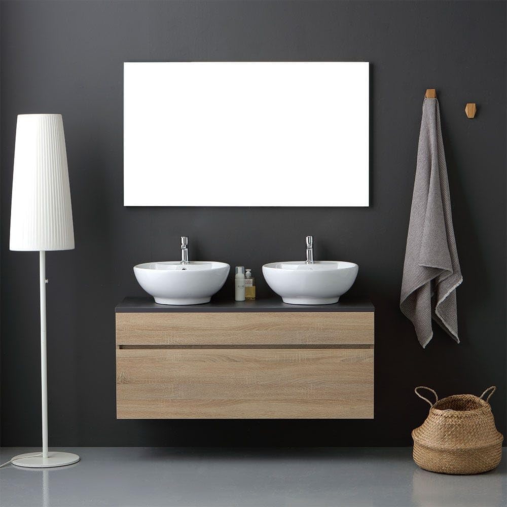 Mueble de baño 120 x 198 x 46 cm - Acabado roble natural y espejo 120 x 60 cm - Conjunto de lavabo y almacenamiento - Diseño moderno