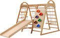 Estructura de Escalada Infantil de Madera para Interior con Tobogán Columpio Red de Escalada Anillos y Escalera Sueca Parque de Juegos Completo para Niños
