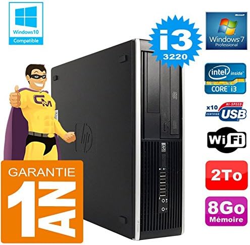 HP Compaq 8300 SFF Core i3 3220 8GB RAM 2TB HDD DVD WiFi Windows 7 PC Reacondicionado Gran Almacenamiento Oficina Hogar - HP Compaq 8300 i3 3220 2TB DVD WiFi - Ordenador de Sobremesa con Alta Capacidad
