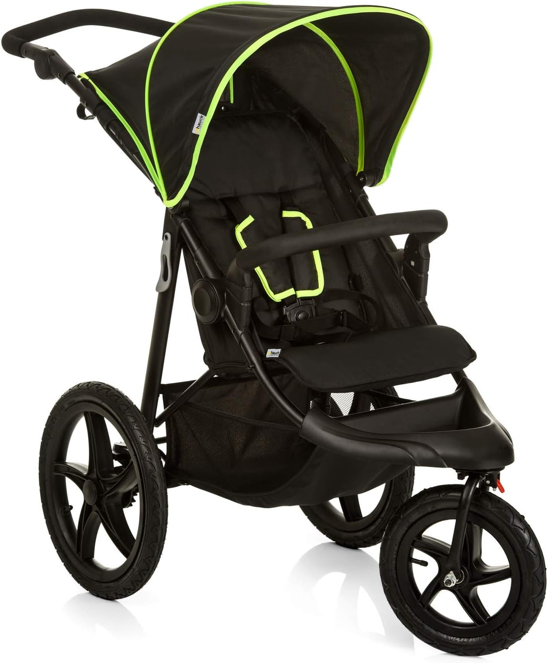 hauck Runner silla de paseo 3 ruedas - Desde nacimiento hasta 22 kg - Ruedas neumáticas con suspensión - Plegado compacto negro neón y arnés 5 puntos