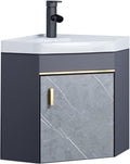 Tocador esquinero 43 cm con lavabo - Cerámica y armario resistente a humedad - Grifo y desagüe incluidos - Diseño mural compacto con almacenamiento para baño