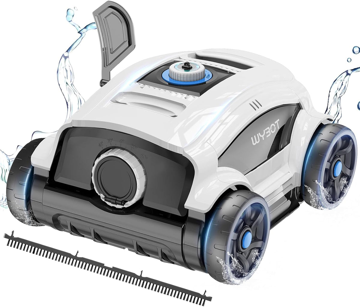 WYBOT WY1103 robot limpiafondos piscina - Hasta 100 m2 y autonomía 130 min - 2 motores con cepillo grande y doble succión - Inalámbrico gris blanco con boquilla ajustable
