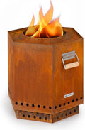 Blumfeldt Mojanda cuenco de fuego exterior 50 x 50 x 45 cm - Acero inoxidable con asas de madera - Vista 360 grados - Hoguera móvil cobre con cubierta para lluvia