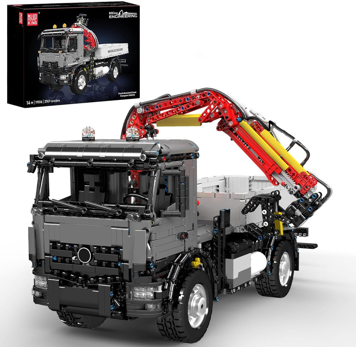 Mould King grua camion tecnica MOC control remoto APP 11 motores mecanismo grua rotacion 360 grados vehiculo construccion bloques plastico verde