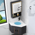 Mueble de baño esquinero con lavabo - Aluminio con recubrimiento y cerámica - Espejo LED antivaho con almacenamiento - Conjunto suspendido para espacios pequeños