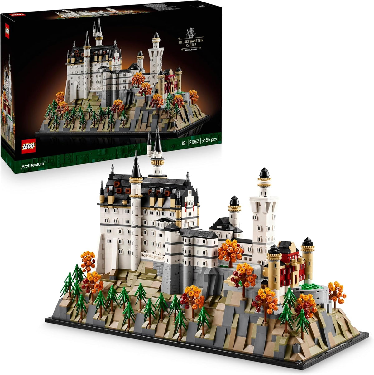LEGO Architecture Castillo Neuschwanstein maqueta edificio historico adulto 3455 piezas torres patios decoracion coleccion regalo 21063