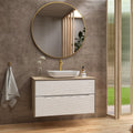 Mueble de baño suspendido 80 cm - Acabado roble natural y blanco - Dos cajones con cierre amortiguado y organizador - Lavabo sobre encimera de estilo moderno