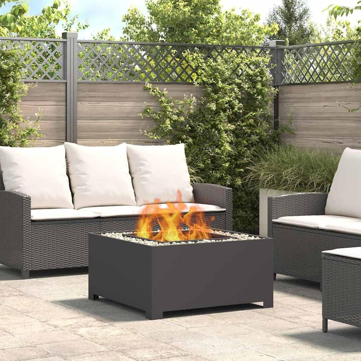 Tidyard fogata exterior cuadrada 80 x 80 x 40 cm - Acero negro resistente al calor - Diseño industrial portátil - Para jardín patio y reuniones al aire libre