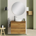 Mueble de baño suspendido con lavabo 70 cm - Acabado roble Vinda - Fondo reducido de 39 o 46 cm - Conjunto montado con lavabo cerámico
