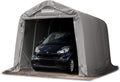 Garaje portátil compacto de 2,4 x 3,6 m - Lona de PVC gris y postes de acero - Estructura impermeable con protección UV - Cobertizo de almacenamiento de 2,4 m de altura